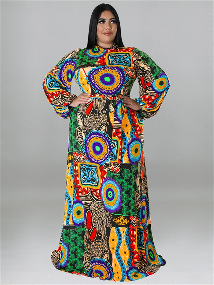 Wmstar Plus Size Party Dresses for Women Fall Clothes Long Sleeve Printed Africa Maxi Long Dress New Wholesale Dropshipping