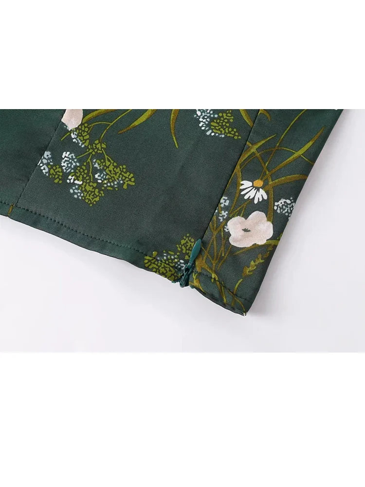 vmtvr Summer Strappy Spaghetti Strap Green Cami Tops Women Floral Print Backless Crop Top