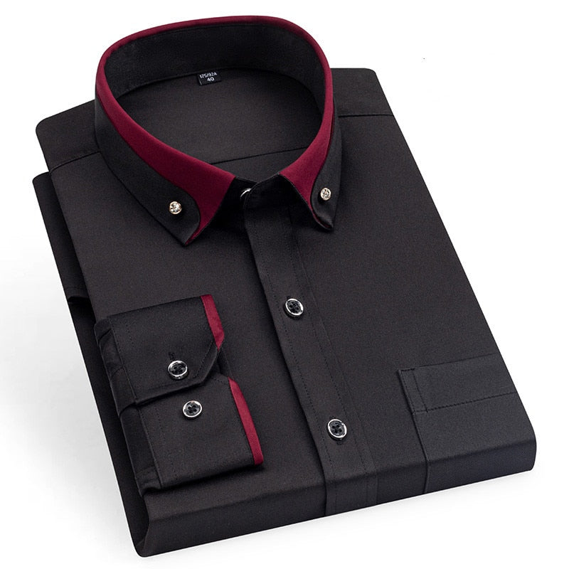 jiaabc Men's Double Collar Shirt Long Sleeves Fashion Formal Business Dress Shirt Casual Slim Fit Non-Iron Top AEchoice