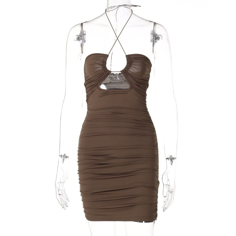 vmtvr - Fashion Sexy Bandage Bodycon Corset Dress Summer Women Hollow Out Halter Backless Short Mini Vestidos Party Night Club Wear