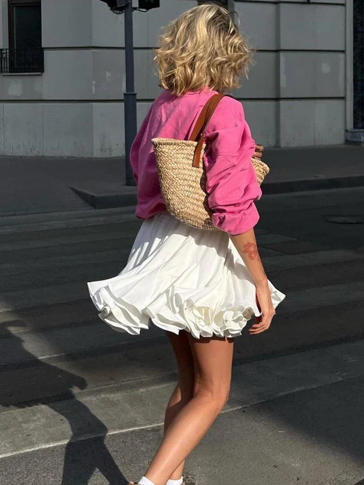vmtvr Summer Women's Mini Skirt High Waist Sexy Ruffle Vintage White Tennis A-line Skirt Elastic Waist Tutu Short Skirts for Women