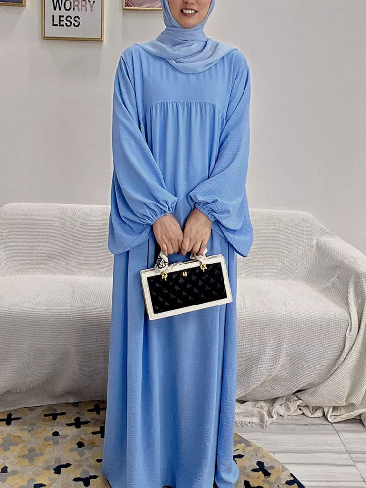 vmtvr Plain Abaya Muslim Long Dress for Women Ramadan Eid Balloon Sleeve Islamic Jilbab African Dresses Dubai Turkish Modesty Kaftan