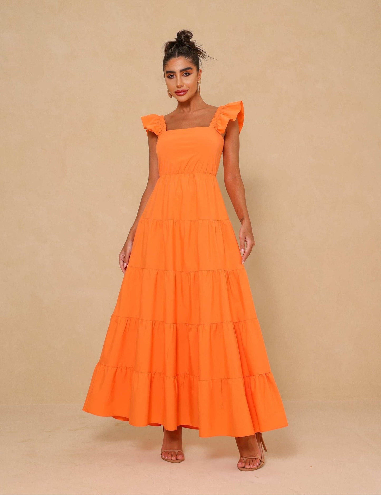vmtvr Women Ruffles Flare Shoulder Slash Neck Tierred Bowknot Backless Maxi Long Big Swing Dress Fashion Dresses Vestidos