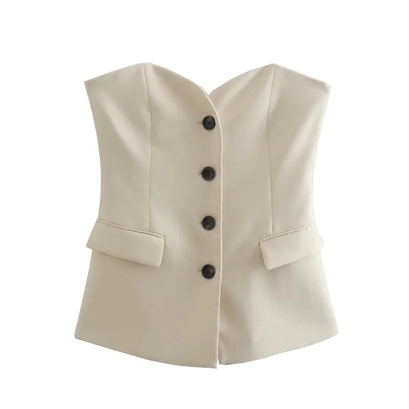 vmtvr Beige Top Women 2024 Corset Summer Black Bustier Waistcoat Sexy Off The Shoulder Slim Elegant Fashion Sweetheart Neck Vintage
