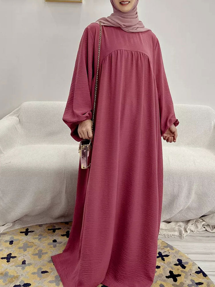 vmtvr Plain Abaya Muslim Long Dress for Women Ramadan Eid Balloon Sleeve Islamic Jilbab African Dresses Dubai Turkish Modesty Kaftan