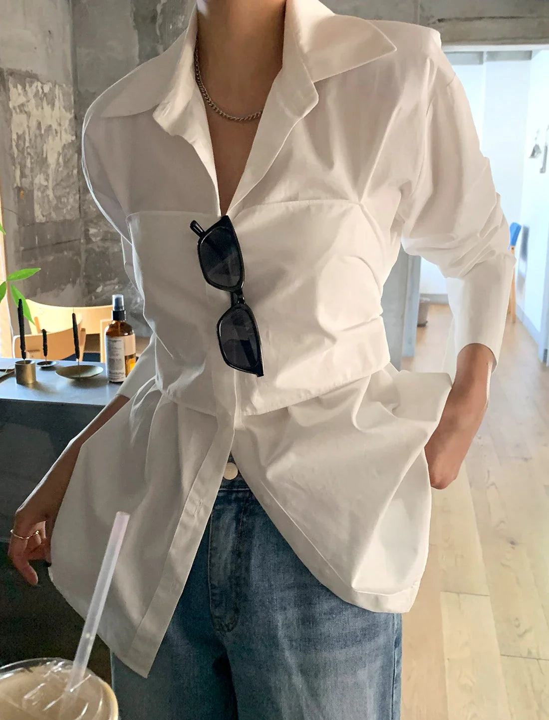 vmtvr Women Lapel White Bow Blouses Office Ladies Long Sleeve Single-breasted Loose Female Shirts Spring Summer 2024