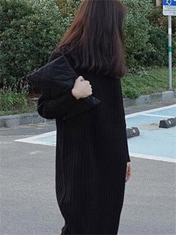 Thick Winter Women'S Dress Fall Sweater Women Dress Long Sleeve Knitted Dresses Maxi Vintage Oversize Dresses Knitting