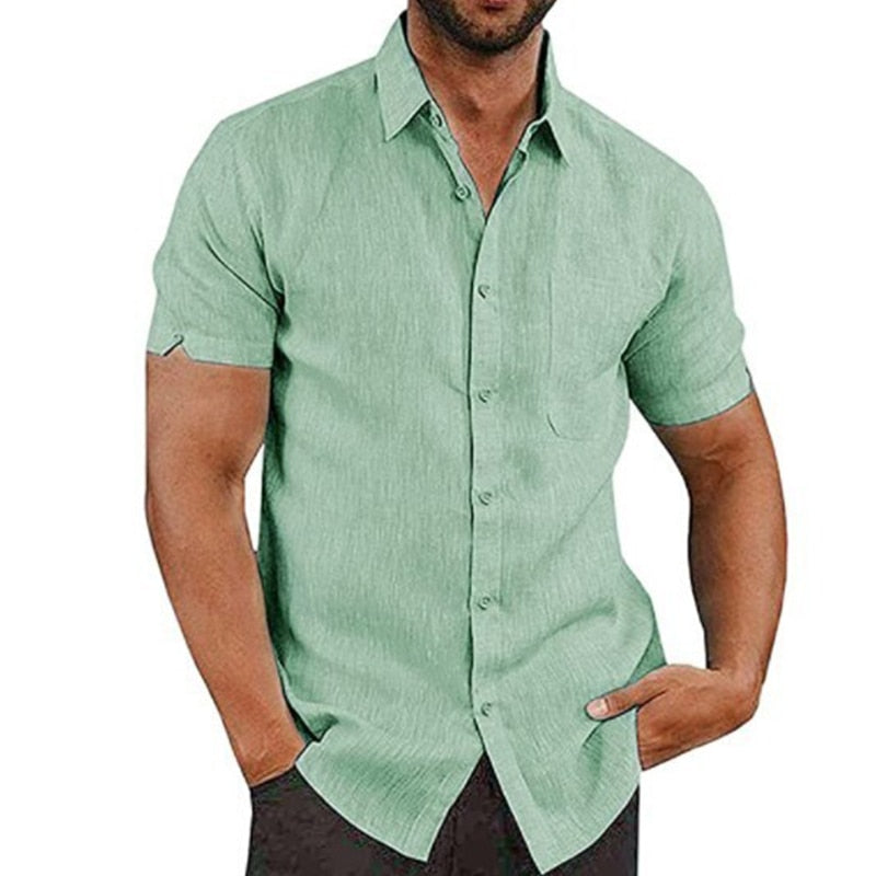 Original Mens Social Shirt Slim Business Formal Shirts For Men Short Sleeve Cotton Linen Shirts Blouses Casual Top Man Clothing