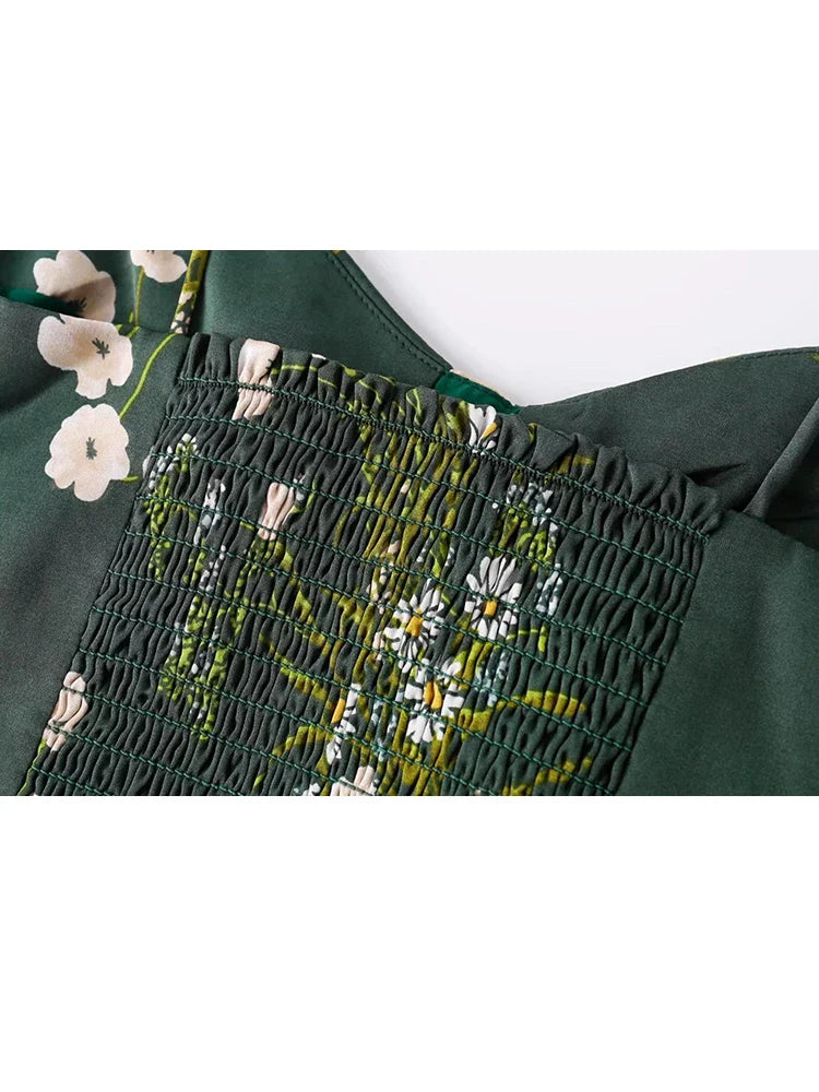 vmtvr Summer Strappy Spaghetti Strap Green Cami Tops Women Floral Print Backless Crop Top