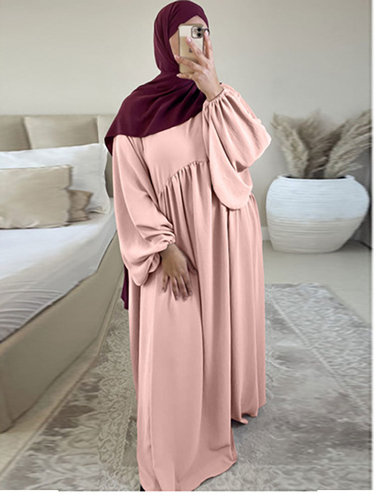 vmtvr Plain Abaya Muslim Long Dress for Women Ramadan Eid Balloon Sleeve Islamic Jilbab African Dresses Dubai Turkish Modesty Kaftan