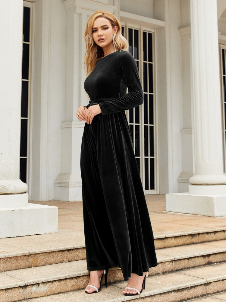 Spring Elegant Red Long Dress Velvet Solid Color Premium Formal Evening Vestidos Festa Luxo Rojo Maxi Dresses For Women