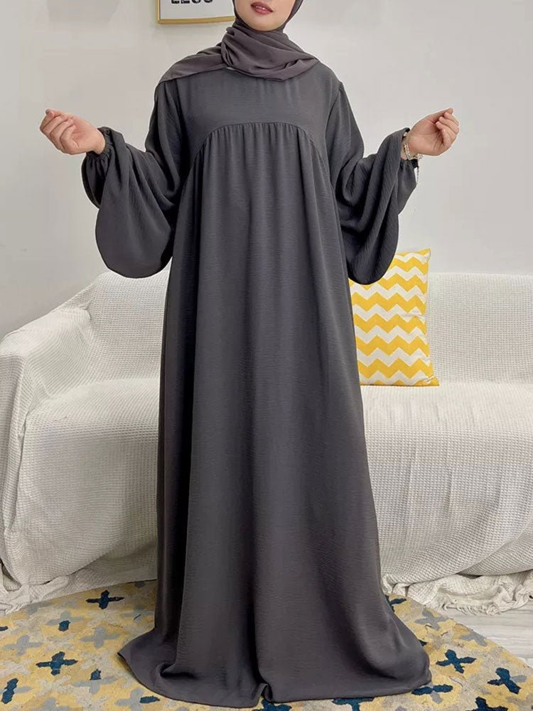vmtvr Plain Abaya Muslim Long Dress for Women Ramadan Eid Balloon Sleeve Islamic Jilbab African Dresses Dubai Turkish Modesty Kaftan