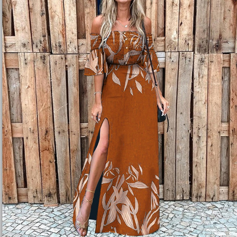 vmtvr - Summer Women One Shoulder Floral Print Maxi Dress Girls High Slit Long Dresses Asymmetric Party Dresses Vestidos De Fiesta