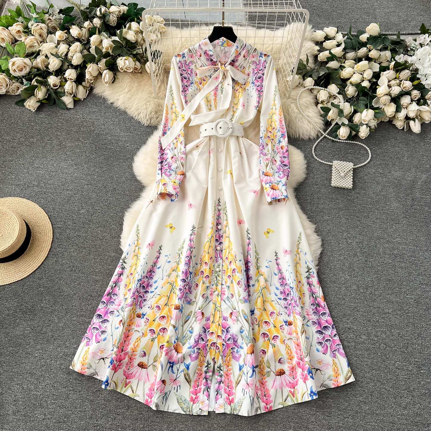 - Retro palace style long printed elegant dress GEU1169
