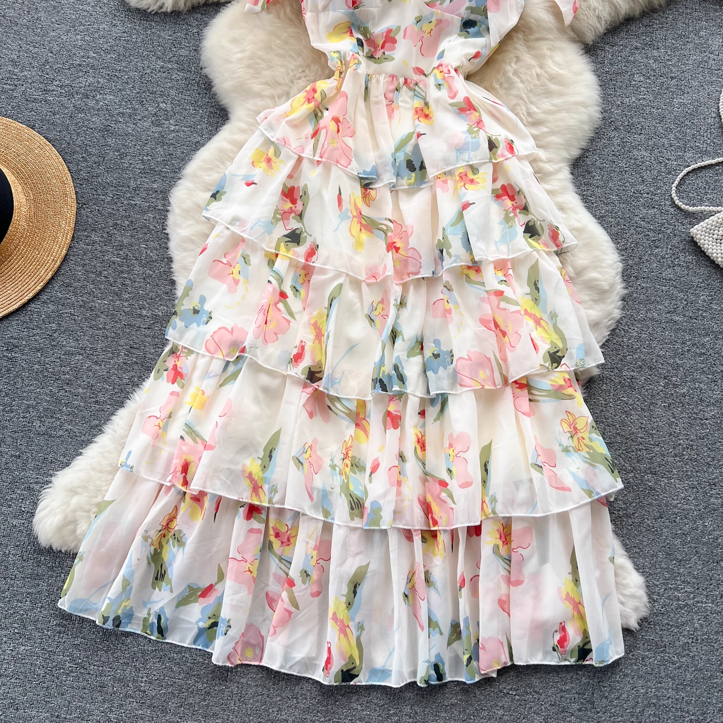 - Women's suspender floral dress summer chiffon dress GEU506