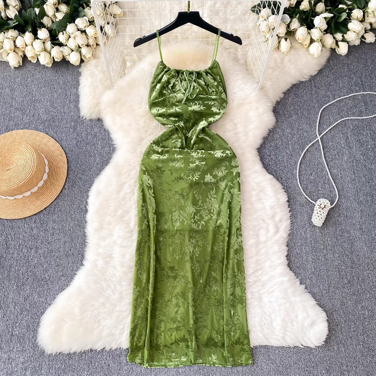 - Chic Green/Black Midi-length Dress GEU619