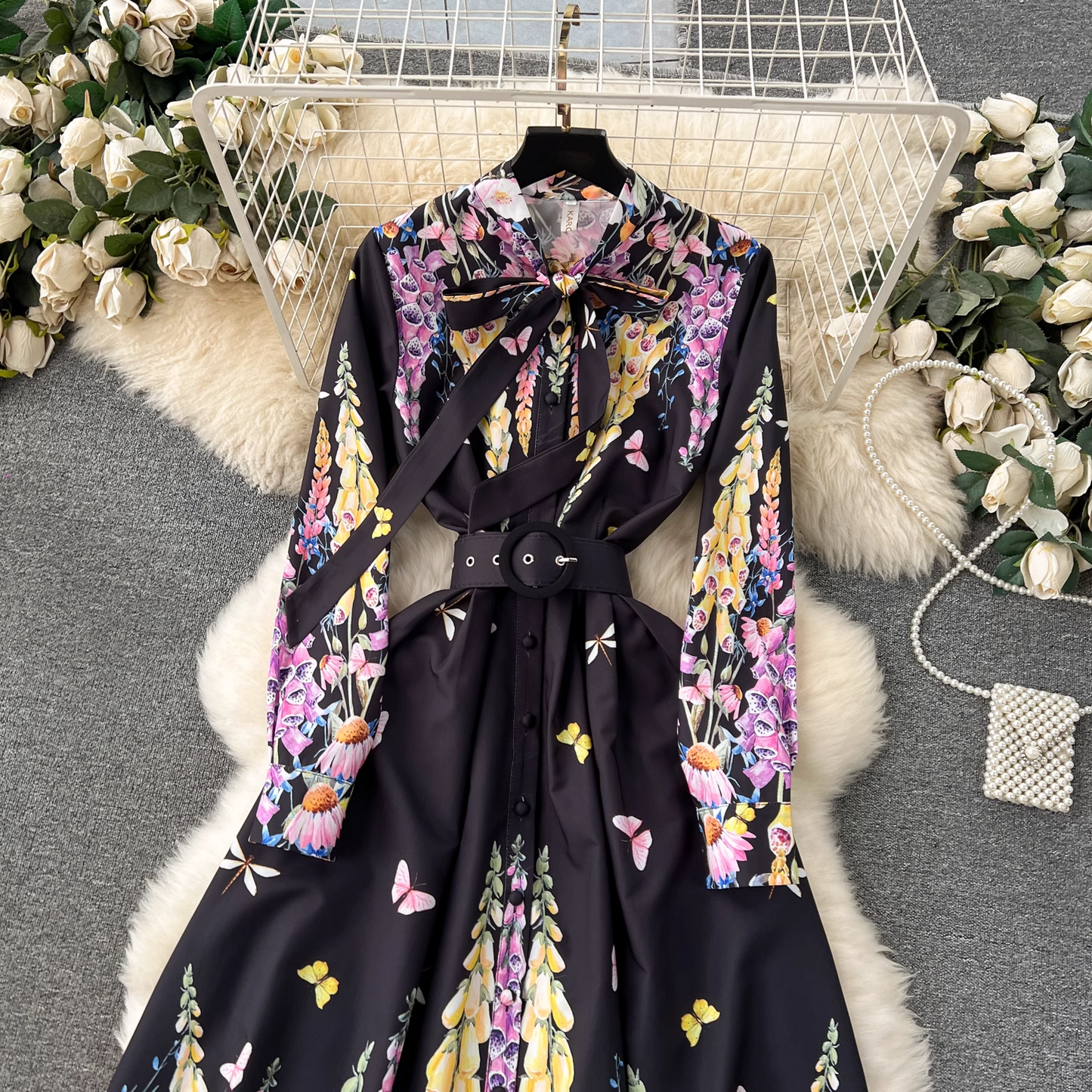 - Retro palace style long printed elegant dress GEU1169