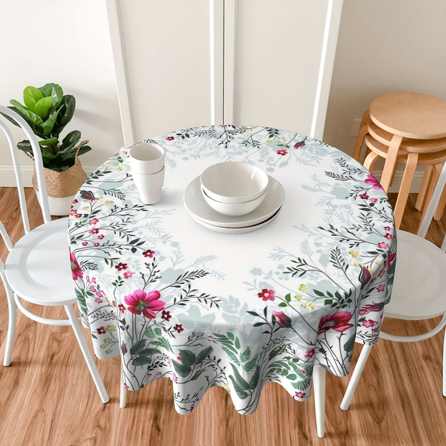 1pc, Polyester Tablecloth, Spring Summer Floral Tablecloth, Watercolor Flower Table Decor, Washable Anti-fouling Anti-wrinkle Table Cover For Kitchen Dining Room Decor, Picnic Patio Party