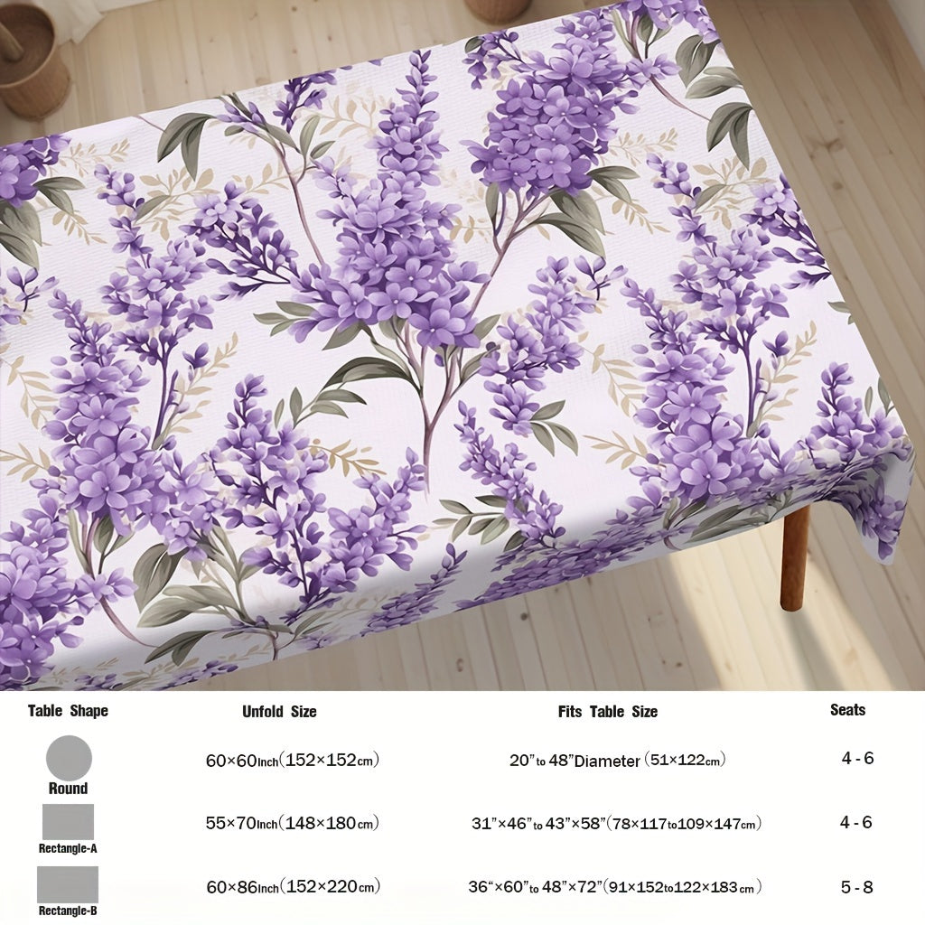 1 Pc Elegant Vintage Floral Tablecloth – Waterproof & Wrinkle-Resistant, Beautiful Lavender Design for Indoor/Outdoor Dining, Perfect for Spring/Summer Parties, Lunches, Dinners, and Easter Celebrations