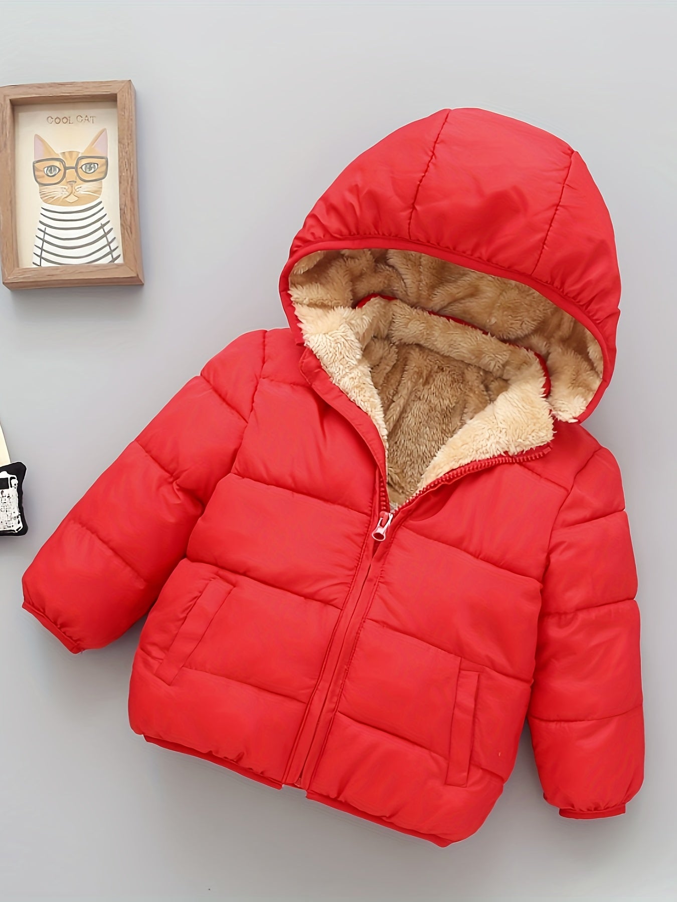 Kid's Fleece Lining Padded Jacket With Detachable Hood, Warm Zip Up Coat, Boy's Clothes For Winter Outdoor, As Gift