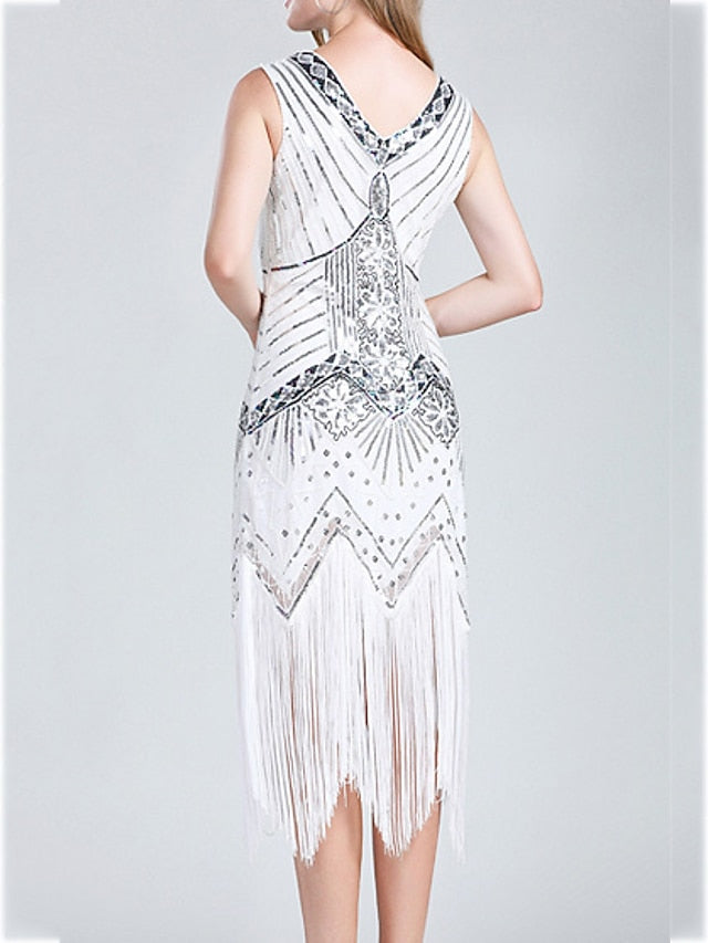 Women‘s Halloween Dress Retro 1920s Fringe Dress Midi Dress Party Outdoor Sequins Tassel Fringe Plain V Neck Sleeveless Regular Fit Summer Spring claret Black S M L XL