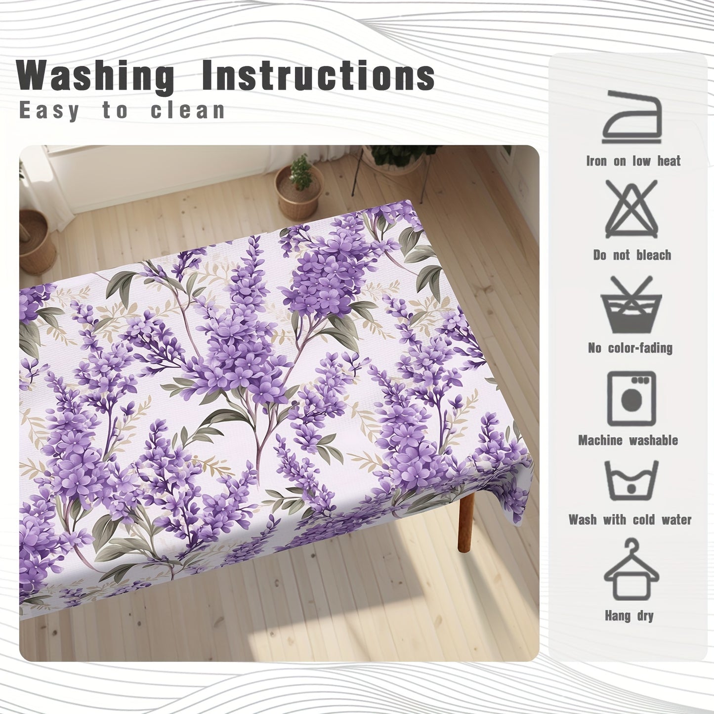 1 Pc Elegant Vintage Floral Tablecloth – Waterproof & Wrinkle-Resistant, Beautiful Lavender Design for Indoor/Outdoor Dining, Perfect for Spring/Summer Parties, Lunches, Dinners, and Easter Celebrations