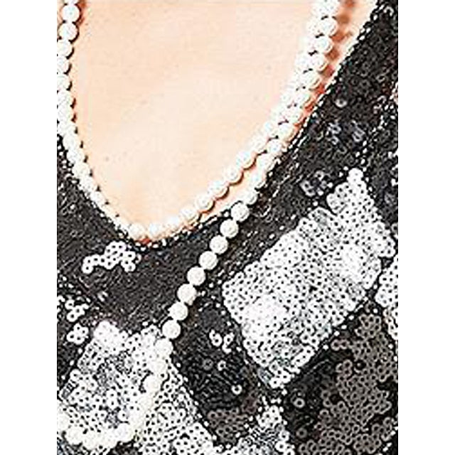 Women's Retro 1920s Fringe Dress Midi Dress Party Holiday Sequins Tassel Fringe Geometric V Neck Sleeveless Regular Fit Spring Fall Silver Black XS S M L