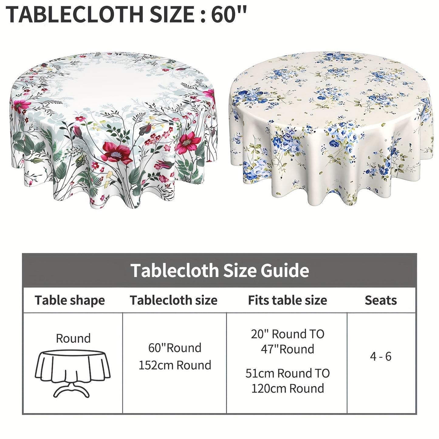 1pc, Polyester Tablecloth, Spring Summer Floral Tablecloth, Watercolor Flower Table Decor, Washable Anti-fouling Anti-wrinkle Table Cover For Kitchen Dining Room Decor, Picnic Patio Party