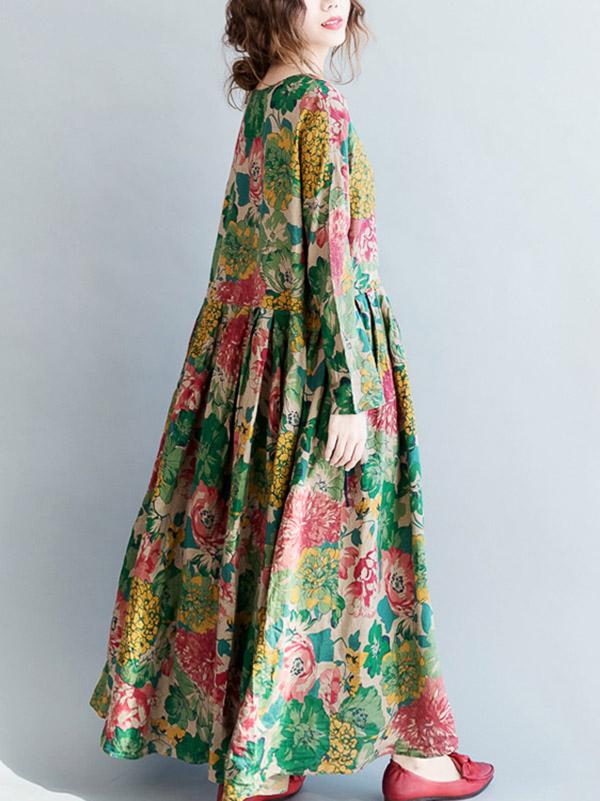 vmtvr - National Style Flower Printed Long Dress