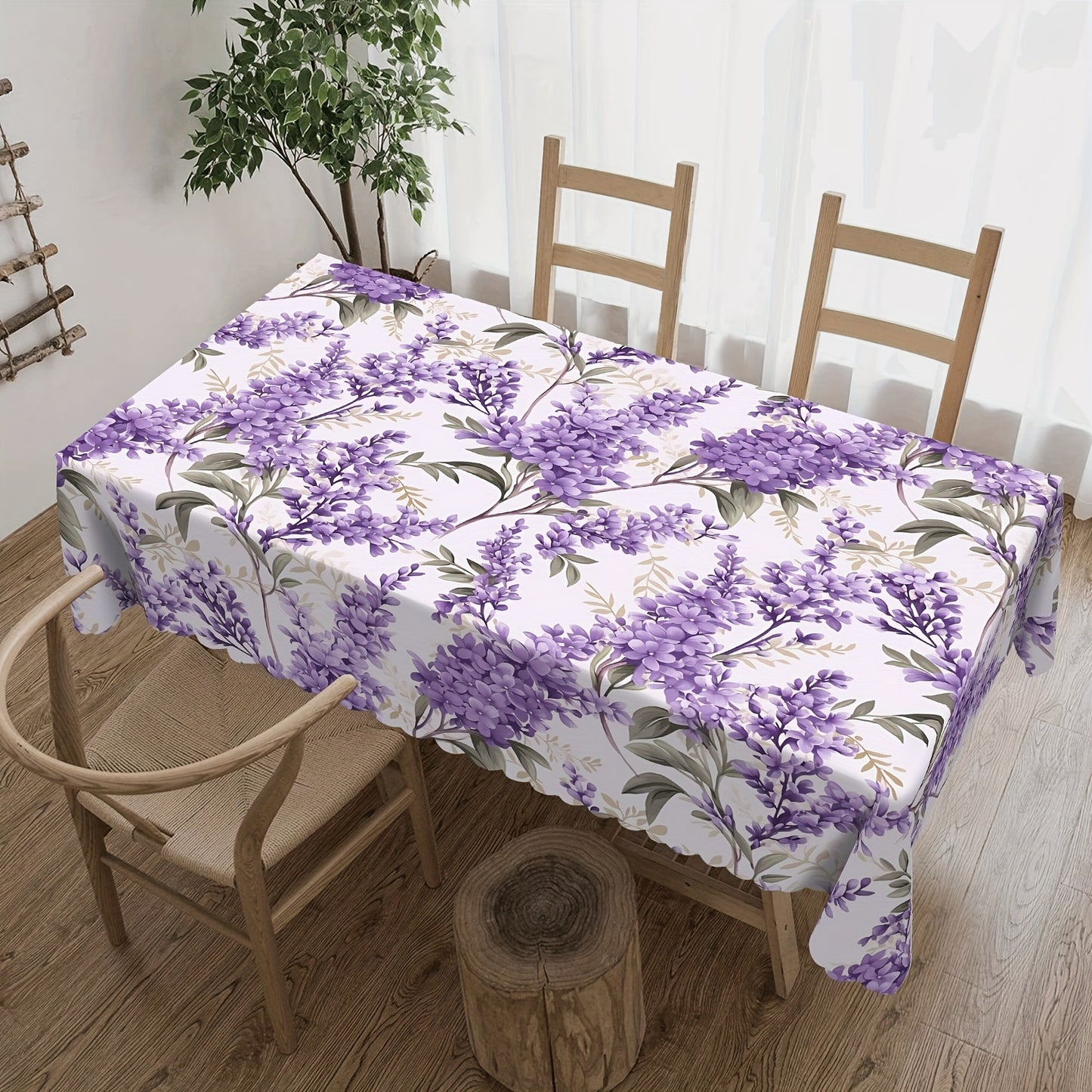 1 Pc Elegant Vintage Floral Tablecloth – Waterproof & Wrinkle-Resistant, Beautiful Lavender Design for Indoor/Outdoor Dining, Perfect for Spring/Summer Parties, Lunches, Dinners, and Easter Celebrations