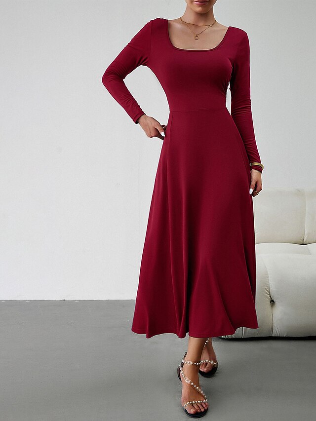 Women's Casual Dress Sheath Dress Black Dress Long Dress Maxi Dress Patchwork Street Daily Holiday Fashion Streetwear Crew Neck Long Sleeve Slim Black White Wine Color S M L XL Size