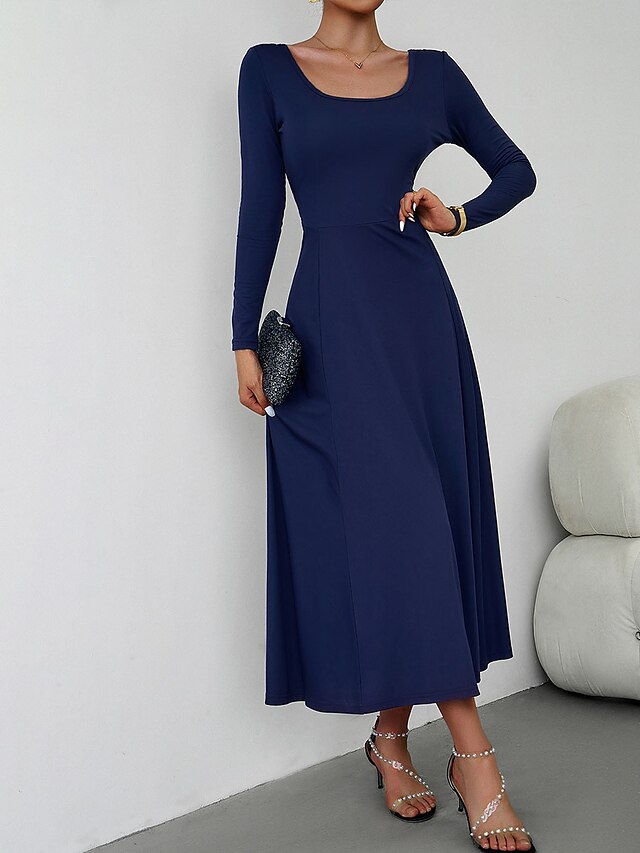 Women's Casual Dress Sheath Dress Black Dress Long Dress Maxi Dress Patchwork Street Daily Holiday Fashion Streetwear Crew Neck Long Sleeve Slim Black White Wine Color S M L XL Size