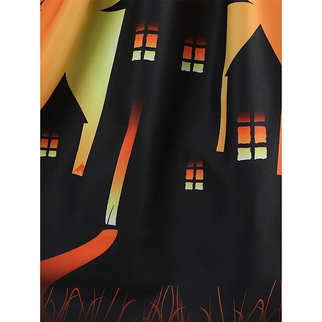 Women‘s Halloween Dress Retro 1950s Vintage Dress Midi Dress Holiday Lace Patchwork Graphic V Neck Short Sleeve Regular Fit Spring Fall Red Orange S M L XL