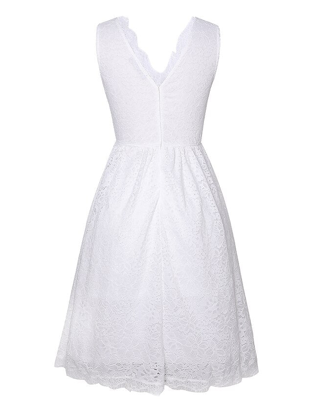 Women‘s Halloween Dress Retro Vintage Dress Midi Dress Party Lace Plain V Neck Sleeveless Black White S M L XL