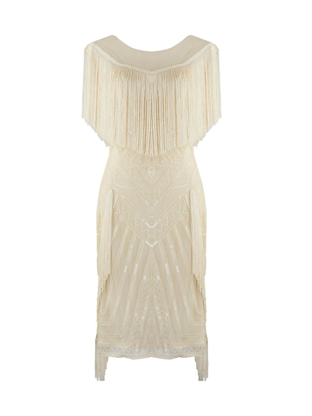 Women‘s Halloween Dress Party Dress Fringe Dress Sequin Dress Midi Dress Green Black Gold Short Sleeve Striped Sequins Spring Fall Crew Neck 1920s Party Style M L XL XXL 3XL