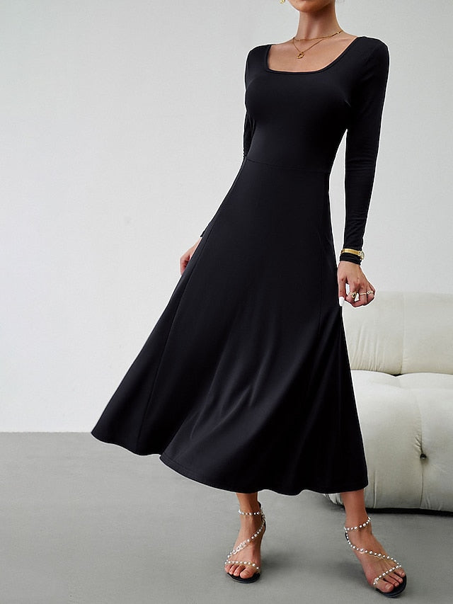 Women's Casual Dress Sheath Dress Black Dress Long Dress Maxi Dress Patchwork Street Daily Holiday Fashion Streetwear Crew Neck Long Sleeve Slim Black White Wine Color S M L XL Size