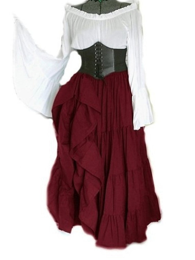 Women‘s Halloween Dress Retro Classic Vintage Dress Long Dress Maxi Dress Outdoor Ruched Patchwork Color Block Crew Neck Long Sleeve Loose Fit Spring Fall claret Deep Purple S M L XL