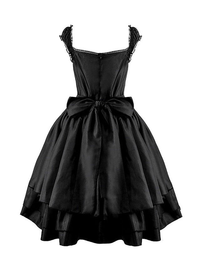 Women‘s Halloween Dress Retro Gothic Vintage Dress Midi Dress Party Outdoor Lace up Drawstring Plain Square Neck Sleeveless Loose Fit Summer Spring Black S M L XL