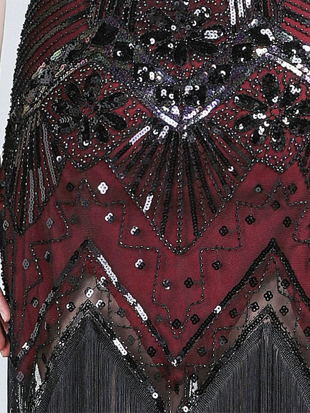 Women‘s Halloween Dress Retro 1920s Fringe Dress Midi Dress Party Outdoor Sequins Tassel Fringe Plain V Neck Sleeveless Regular Fit Summer Spring claret Black S M L XL