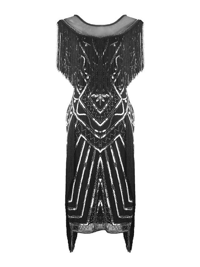 Women‘s Halloween Dress Party Dress Fringe Dress Sequin Dress Midi Dress Green Black Gold Short Sleeve Striped Sequins Spring Fall Crew Neck 1920s Party Style M L XL XXL 3XL