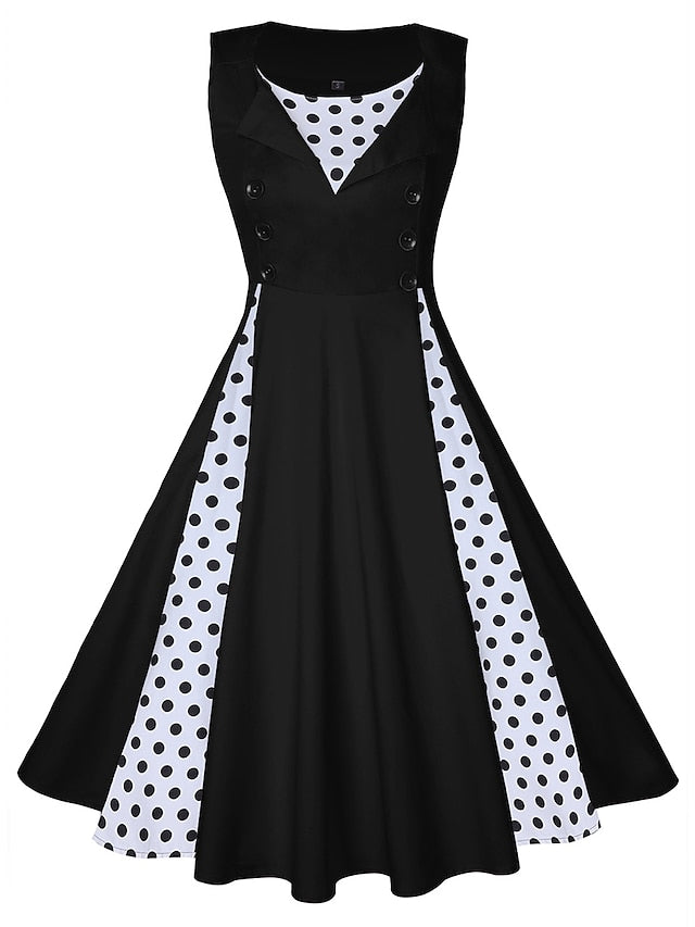 Women‘s Halloween Dress Retro 1950s Vintage Dress Midi Dress Party Button Print Floral V Neck Sleeveless Regular Fit Summer Spring claret Red black S M L XL