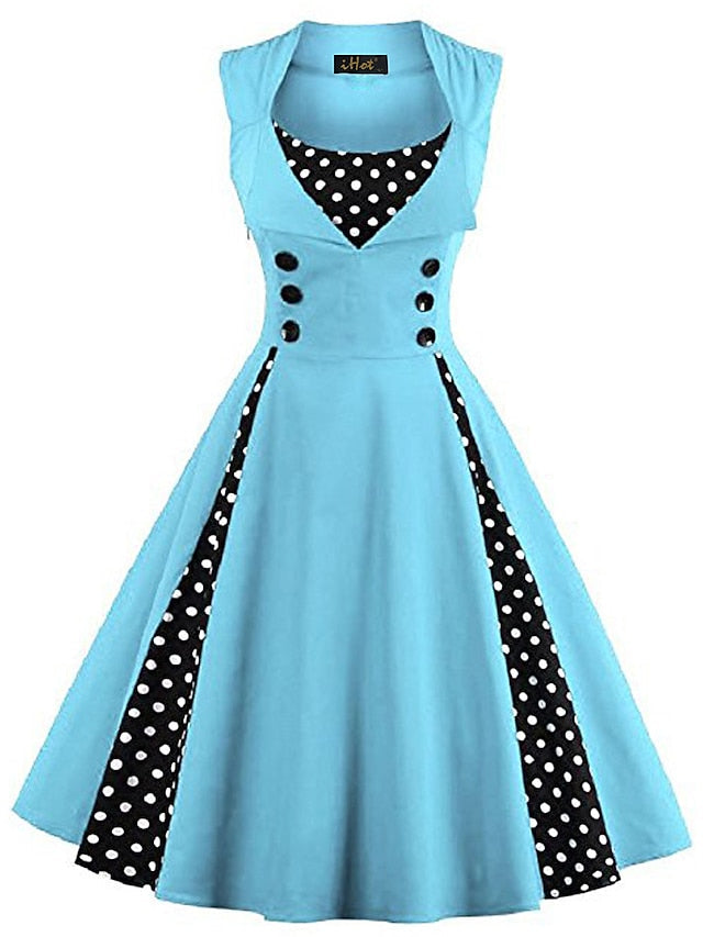 Women‘s Halloween Dress Retro 1950s Vintage Dress Midi Dress Party Button Print Floral V Neck Sleeveless Regular Fit Summer Spring claret Red black S M L XL