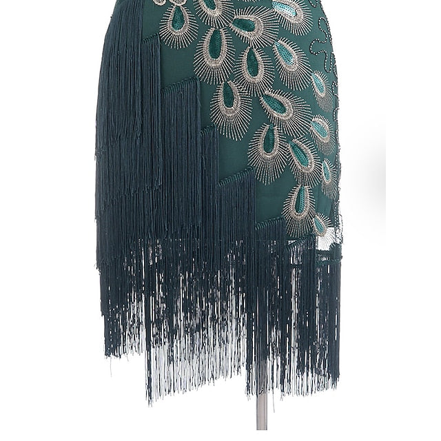 Women's Retro 1920s Fringe Dress Midi Dress Party Holiday Sequins Tassel Fringe Animal V Neck Sleeveless Regular Fit Spring Fall Black Red S M L XL