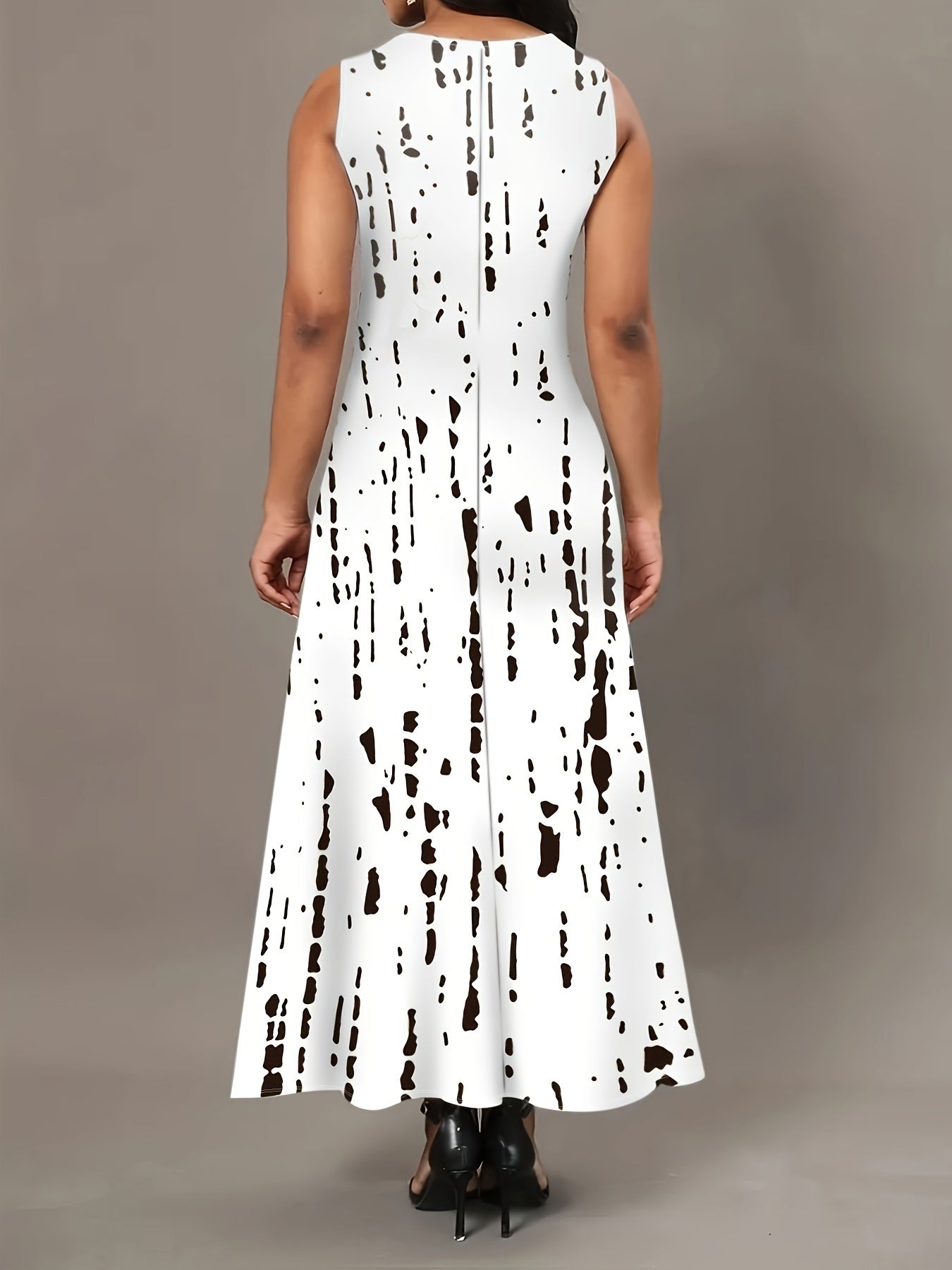 Abstract Print Midi Dress, Elegant Keyhole Sleeveless Dress, Women's Clothing