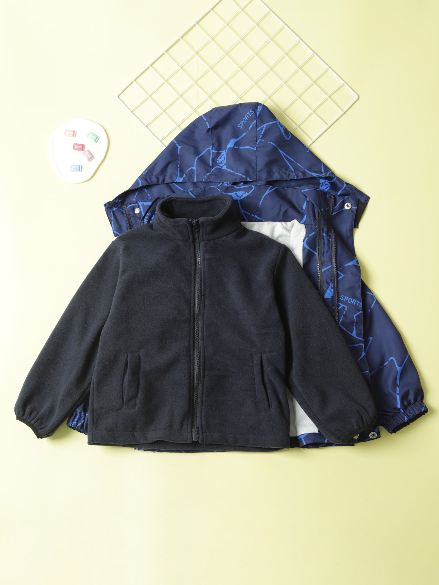 Boy's Lightning Pattern 3-in-1 Jacket, Detachable Liner Hooded Coat, Windproof, Waterproof And Warm Outerwear For Kids