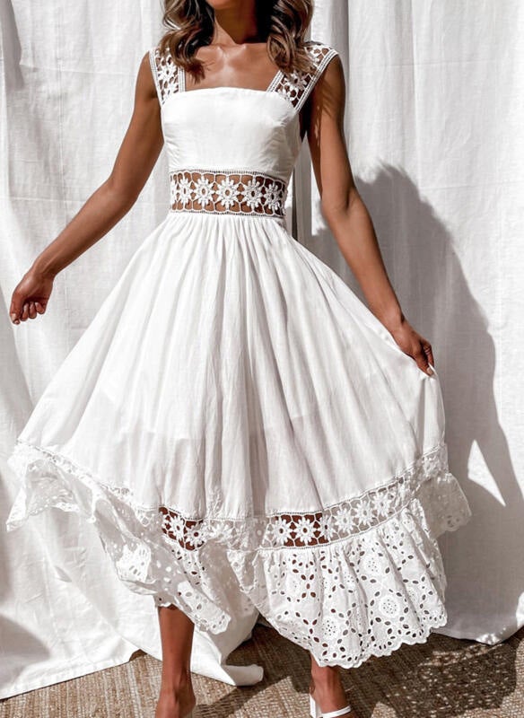 vmtvr Lace Patchwork Elegant Maxi Dress