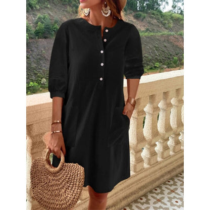 Women's Casual Dress Shift Dress Summer Dress Plain Button Pocket Crew Neck Midi Dress Active Basic Outdoor Daily Half Sleeve Loose Fit Black Navy Blue Blue Spring Summer S M L XL XXL