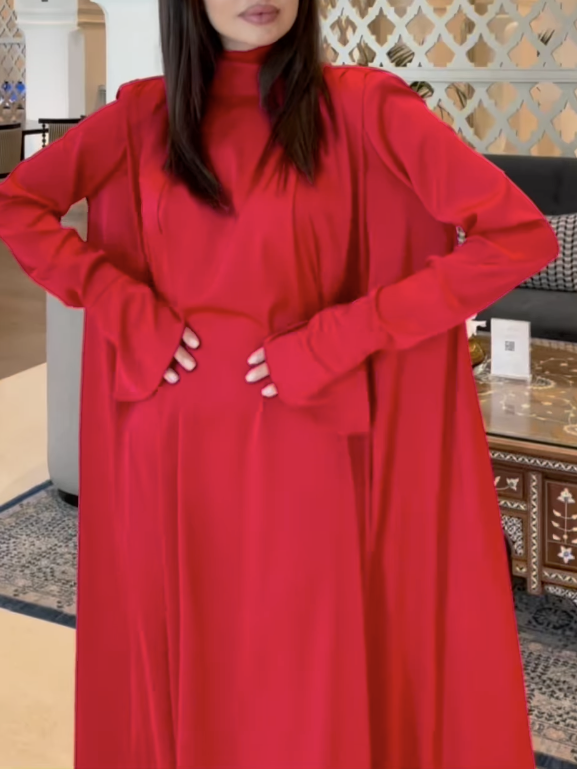 vmtvr - Flared Sleeves Long Sleeves Solid Color High-Neck Maxi Dresses