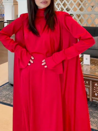 vmtvr - Flared Sleeves Long Sleeves Solid Color High-Neck Maxi Dresses