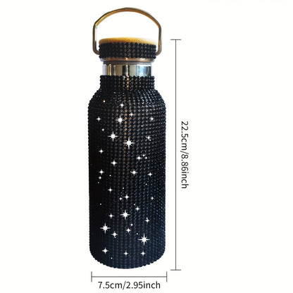 1pc, Sparkling Studded Vacuum Flask, Stainless Steel Insulated Water Bottles, 500ml/17oz Travel Thermal Cups, For Hot And Cold Beverages, Summer Winter Drinkware, Gifts